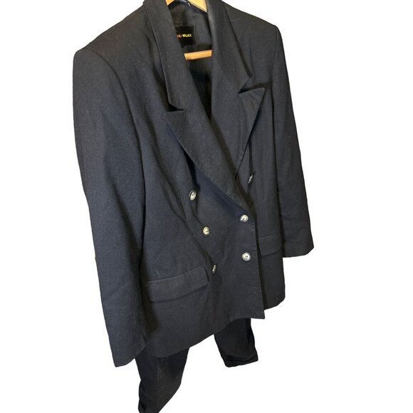 Harris Wallace Black Wool Double Breasted Blazer Pleated High Waist Pants Suit - Picture 2 of 11